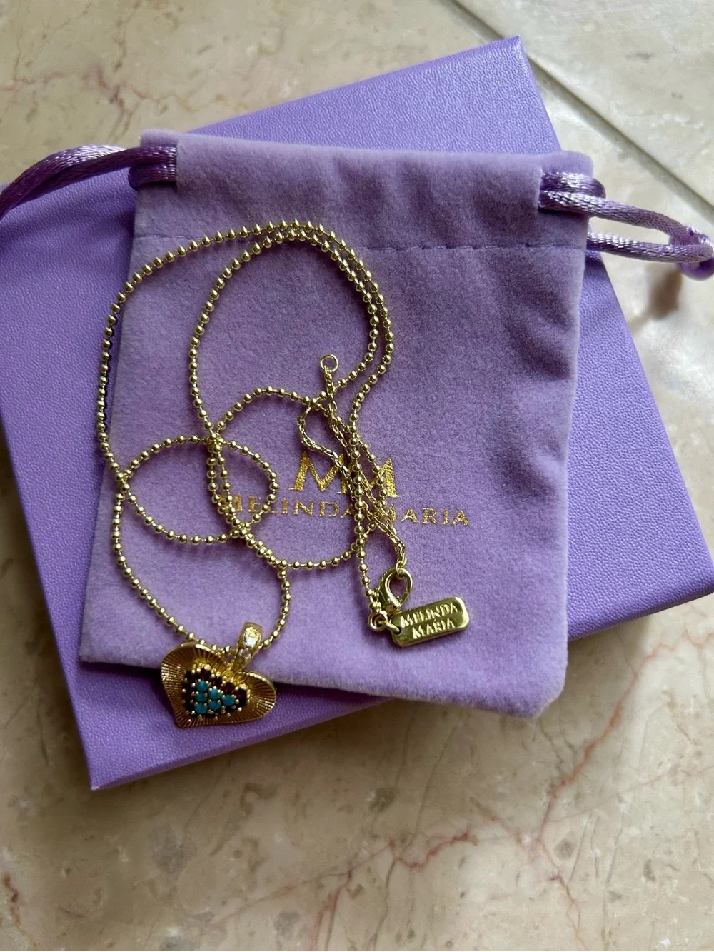 Melinda Maria Gold and Turquoise Heart Pendant Necklace
